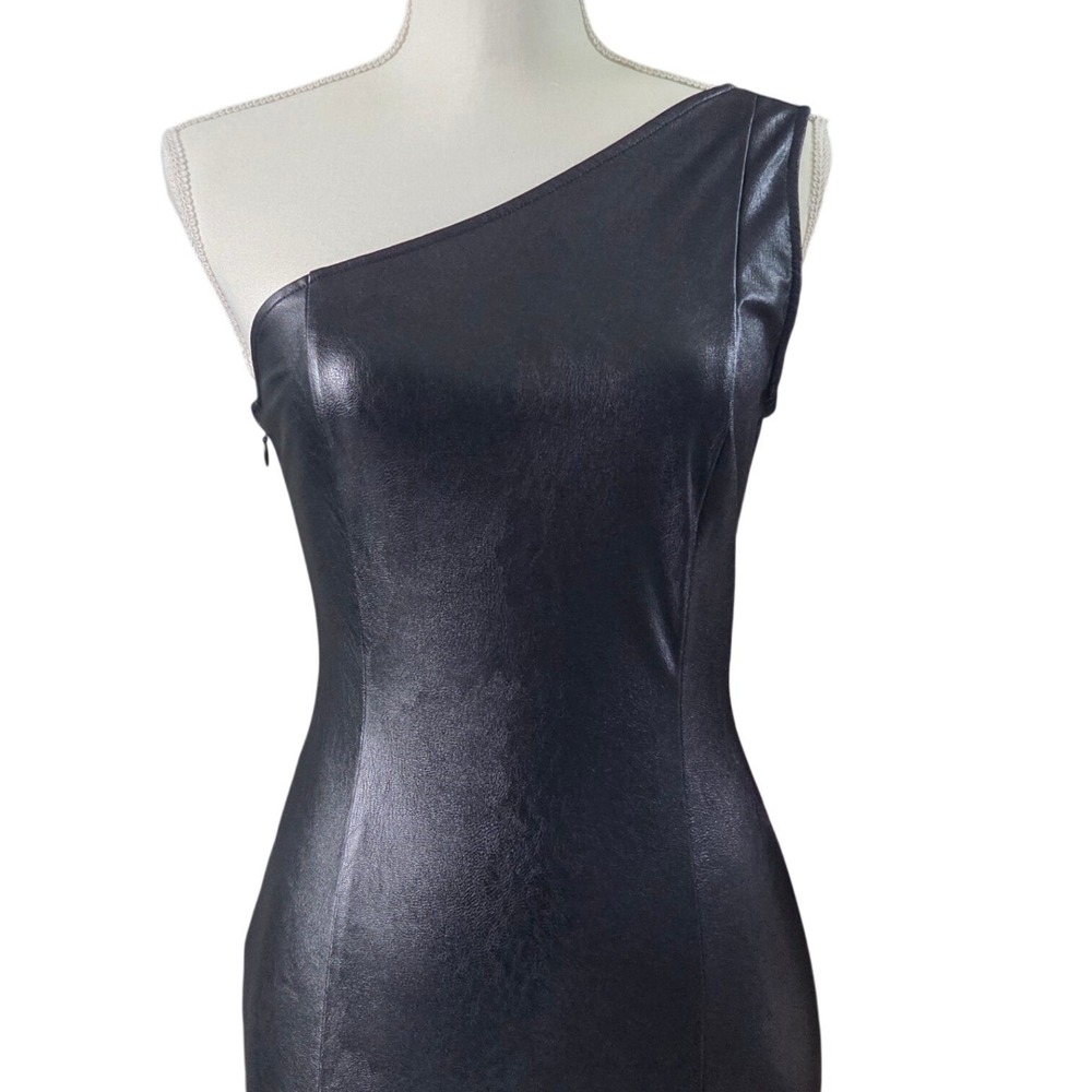 Forever 21 Metallic One Shoulder Bodycon Mini Dress Small Black Liquid Cyber Y2K
